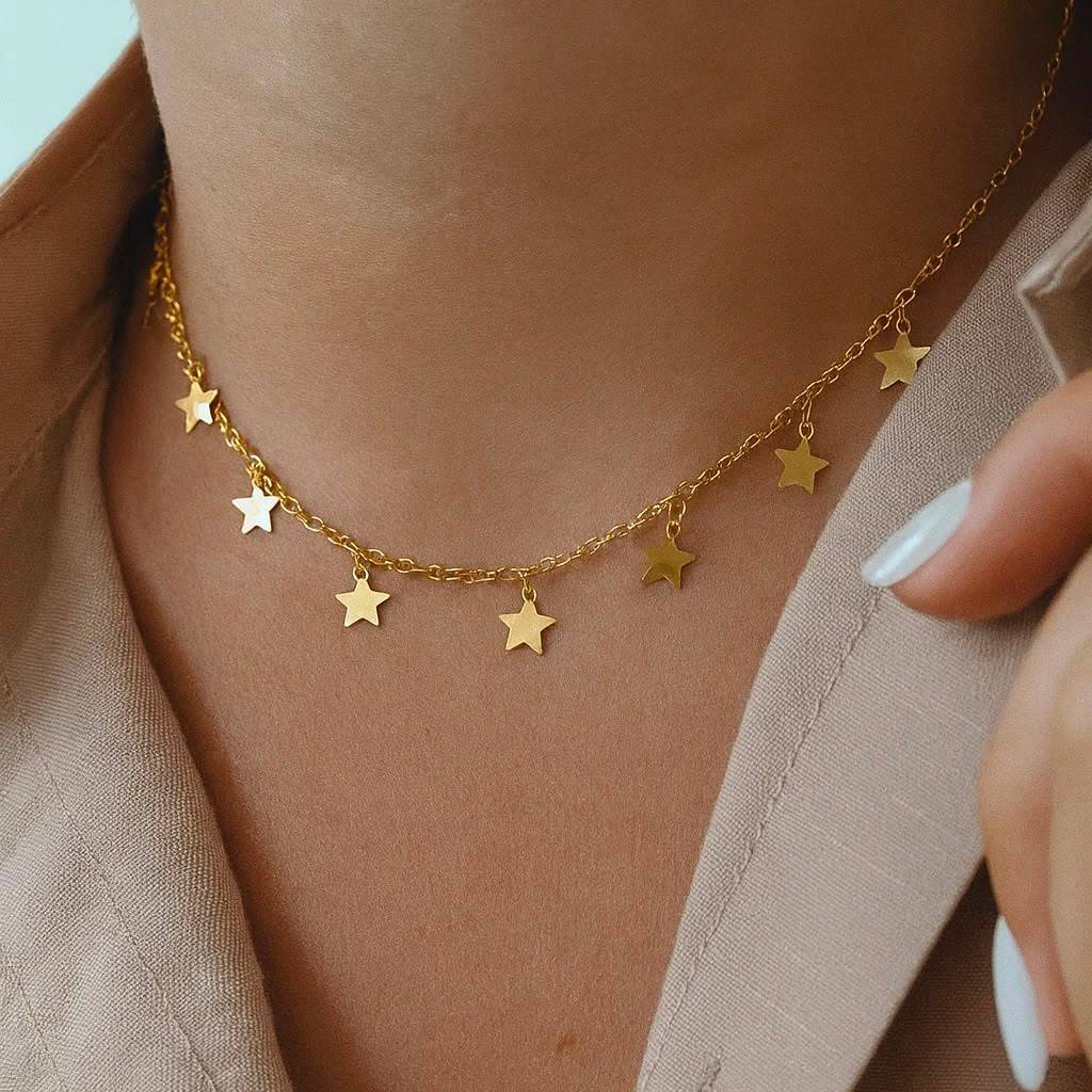 colar feminino Gargantilha choker estrela estrelinha pendurada dourado folheado a ouro 18k