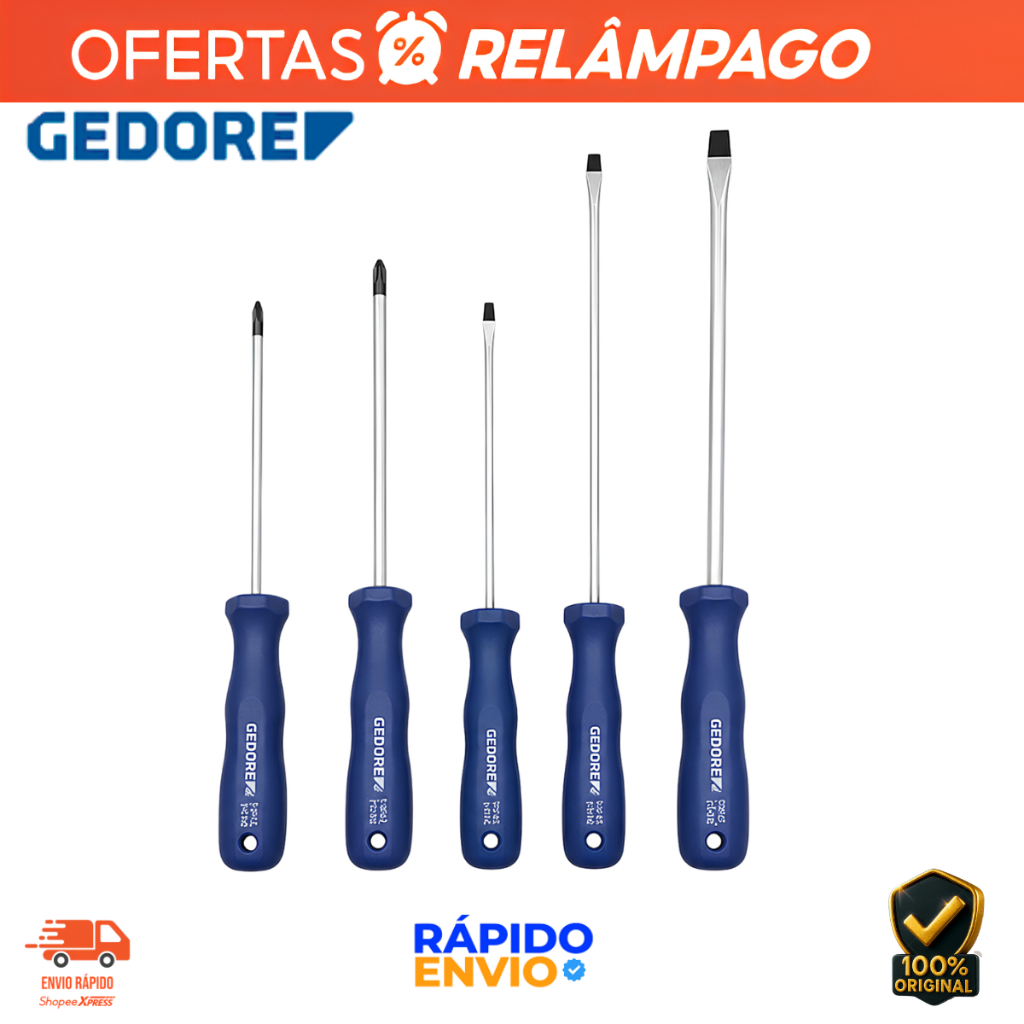 Jogo de Chaves de Fenda e Phillips Gedore 5 Peças 150-160S3 Oferta Resistente