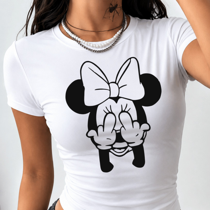 Blusinha Camiseta Baby Look Baby Tee Coladinha Feminina Suplex Estilosa Confortável Leve Basica Estampada Minnie