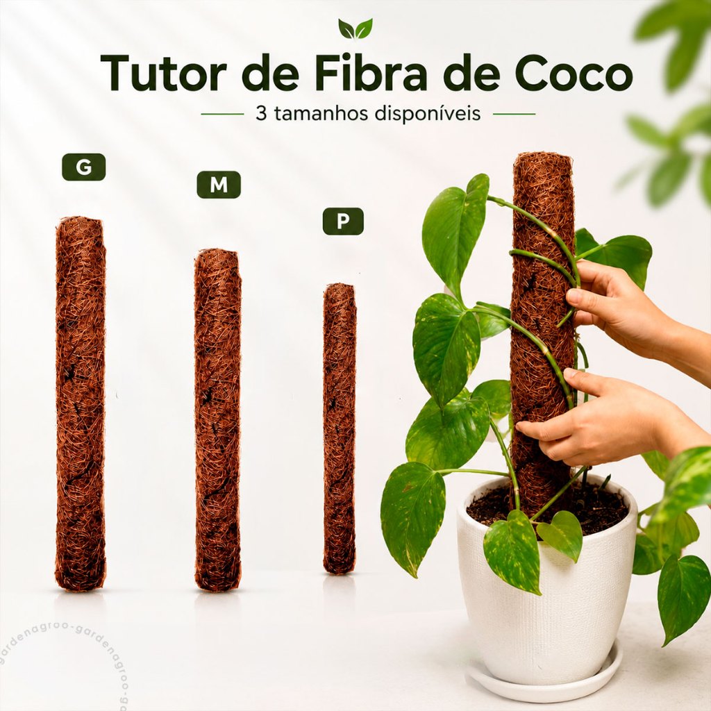 Estaca Fibra de Coco Suporte Plantas Tutor Trepadeiras Orquídeas Jibóias Decoração Natural Vaso Jardim Xaxim Ecológico