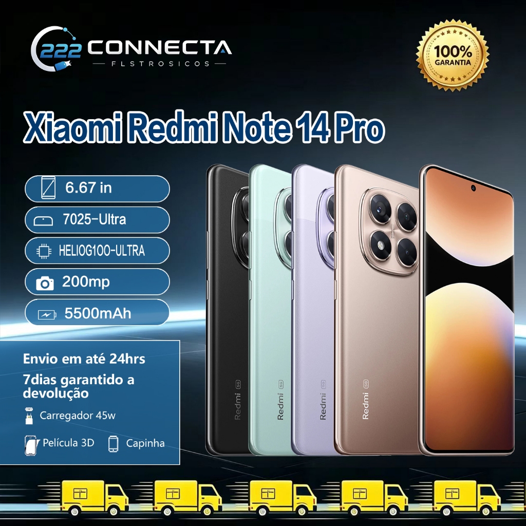 Celular Xiaomi Redmi Note 14 Pro 5G 256gb / 512gb NFC  Versão Global Original (COM CAPINHA E PELÍCULA)