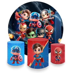 Kit Capa Para Painel Redondo + Capa para Cilindros | Sublimado Tema - Heróis Baby