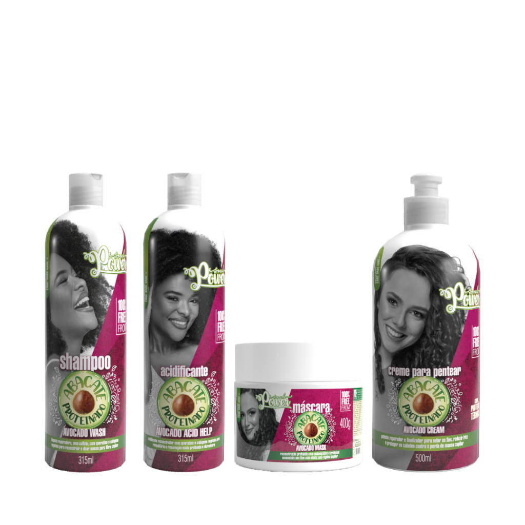 Kit Linha Completa Abacate Proteinado Soul Power - Shampoo + Acidificante + Máscara + Creme Para Pentear 500ml