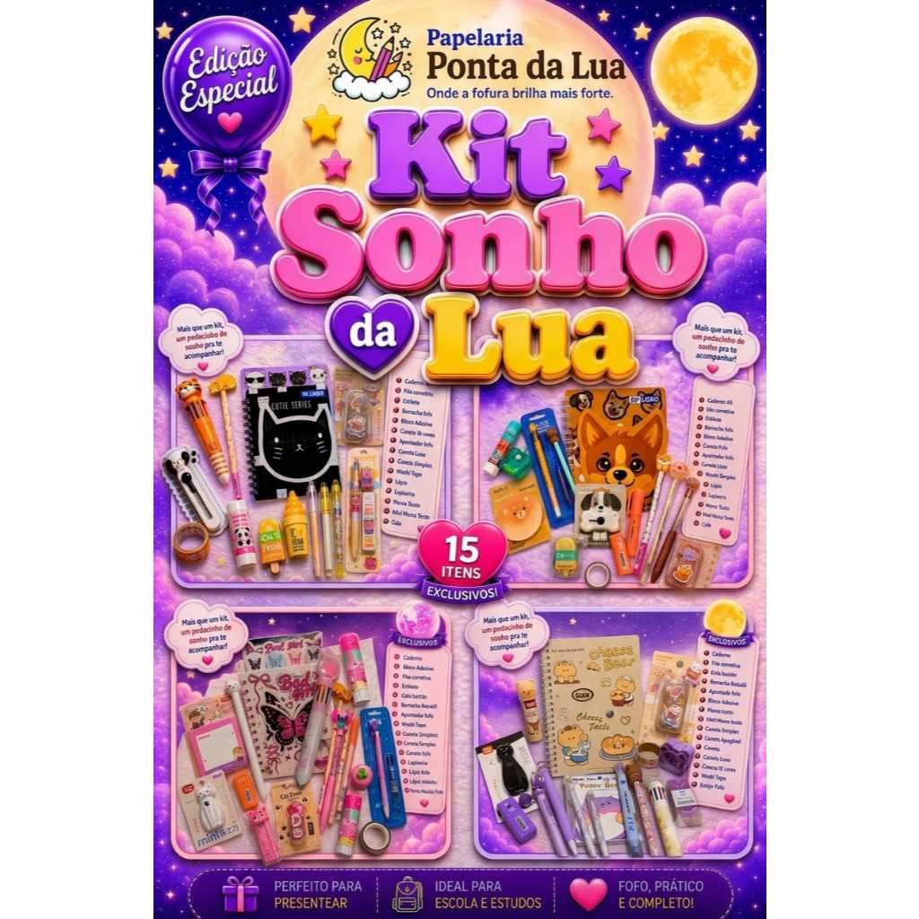 KIT SONHO DA LUA/KIT FOFO/KIT PAPELARIA/PAPELARIA FOFA/PAPELARIA KAWAII