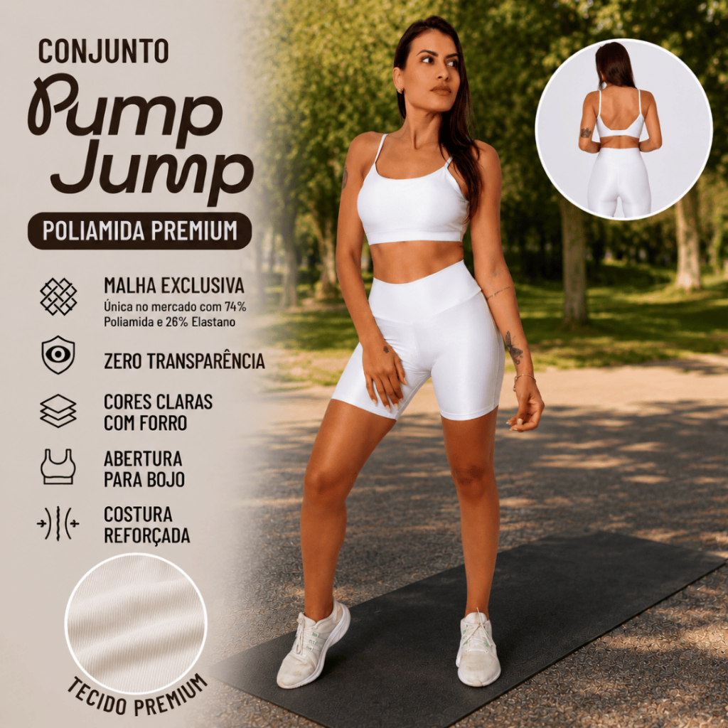 Conjunto Fitness Feminino Top Fita Costas Abertas + Bermuda Meia Coxa Poliamida Premium Micro Canelado