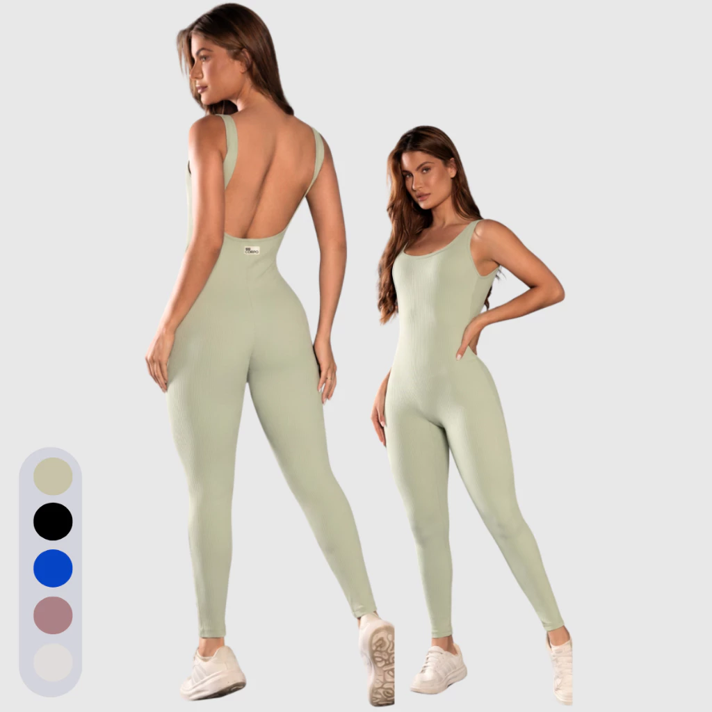 Macacão Longo Fitness Feminino Costas Abertas Academia Moda — imagem 1