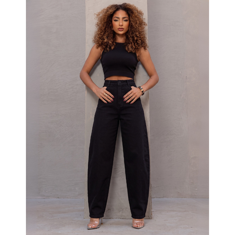 Calça Jeans Balloon Feminina Cintura Alta Estilosa Moda Premium Algodão Consciência 25486