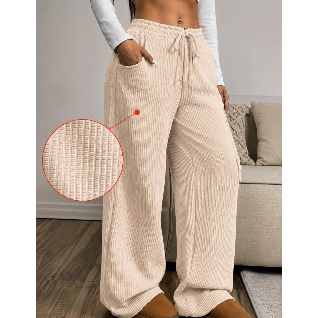 Calça Feminina Pantalona Tecido Anarruga Importada com Bolsos Tendência