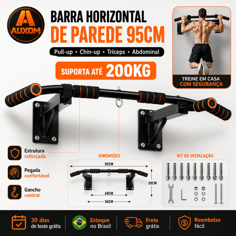 AUXOM Barra Fixa de Parede 95cm Pull Up Chin Up Multifuncional Suporta Até 200kg para Treino em Casa