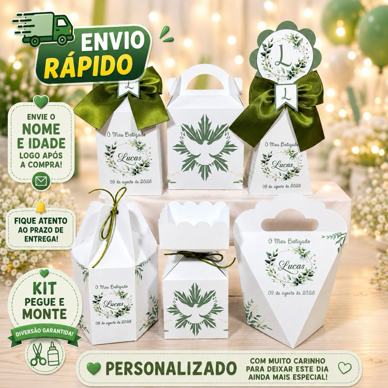 kit festa de aniversário Batizado Menino Verde aniversário lembrancinha caixinha personalizadas