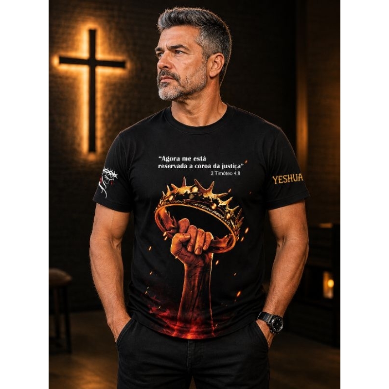Camiseta Masculina  Evangélica Gospel A Coroa Da Justiça/ Dryft