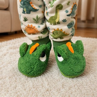 Pantufa Infantil de menino dino verde solado antiderrapante
