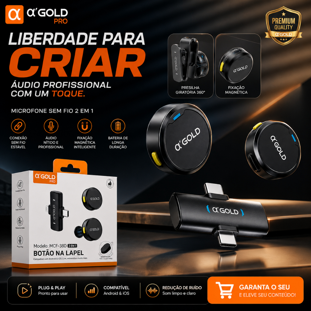 Microfone De Lapela Duplo Redondo Magnético 2 Em 1 Iphone USB-C Discreto Profissional