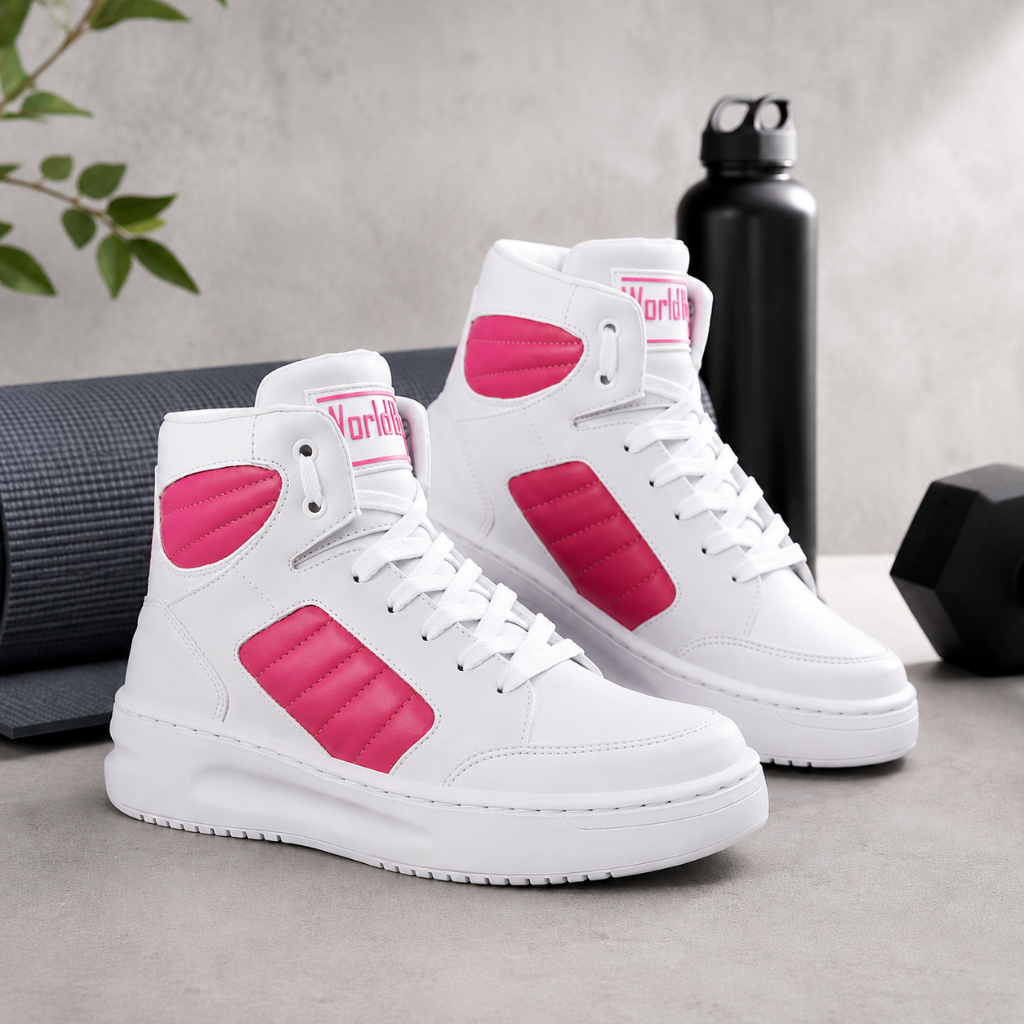 Tênis Bota Feminino Fitness Academia Sneaker Caminhada Sola Reta Confortável Leve Macia Cor de Rosa