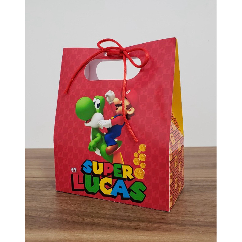 10 Sacolinhas Personalizadas Super Mário | Lembrancinhas | Com Nome e Idade | Com Aplique 3D | Festa Infantil