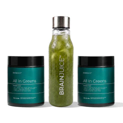 Kit 2 Suplemento Alimentar All In Greens Sabor Abacaxi com Hortelã + Garrafa Premium de Treino Brainjuice