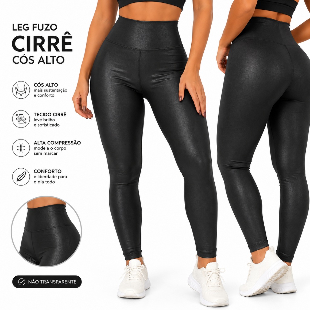 Calça Legging Feminina Cirrê Cós Alto Fuso Academia Fitness Modeladora Compressão