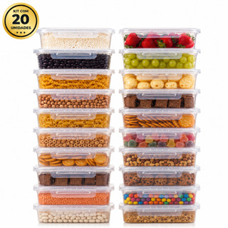 Kit 20 Potes Marmitas 800ml Travas Laterais Organizador Geladeira Vedação Segura Livre BPA Free
