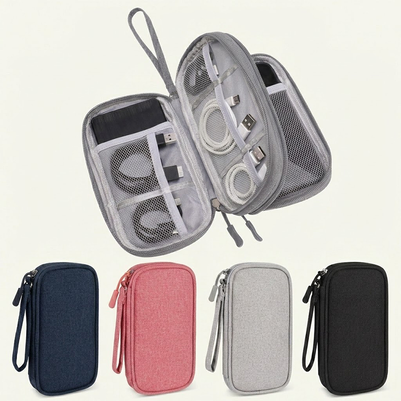 Organizador de Cabos e Eletronicos de Viagem Estojo Portatil Dupla Camada para Carregador