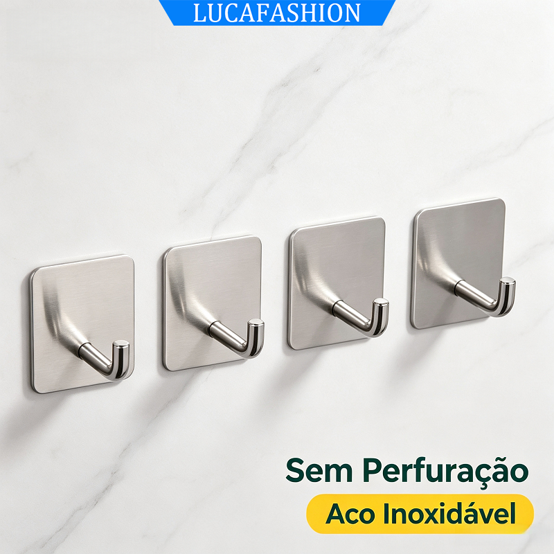 Kit 8 Ganchos Inox Adesivo 3m Cabide De Parede Autocolante Casa Banheiro Cozinha Quarto LUCA