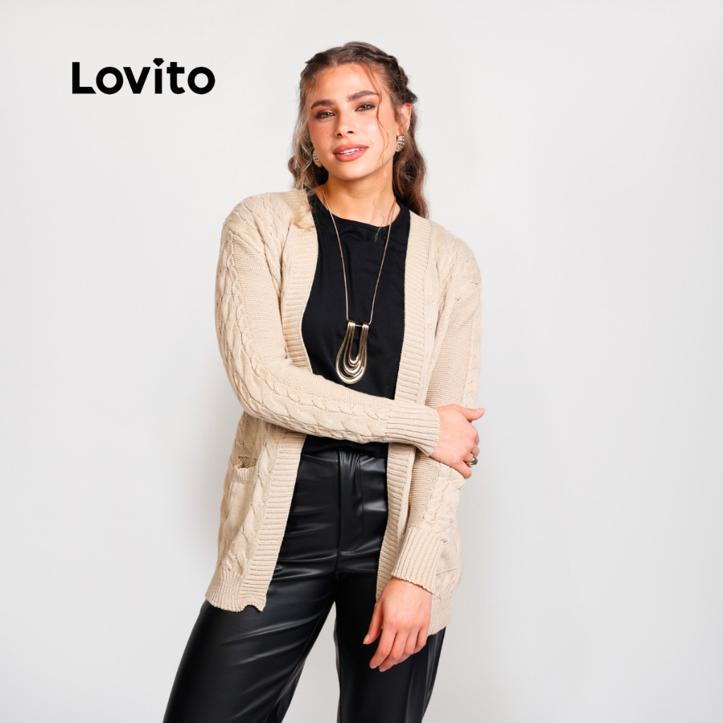 Lovito Cardigan Feminino Alongado de Tricô CDB22762306