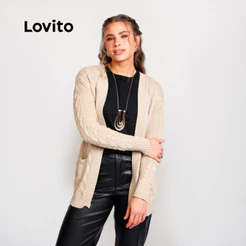Lovito Cardigan Feminino Alongado de Tricô CDB22762306
