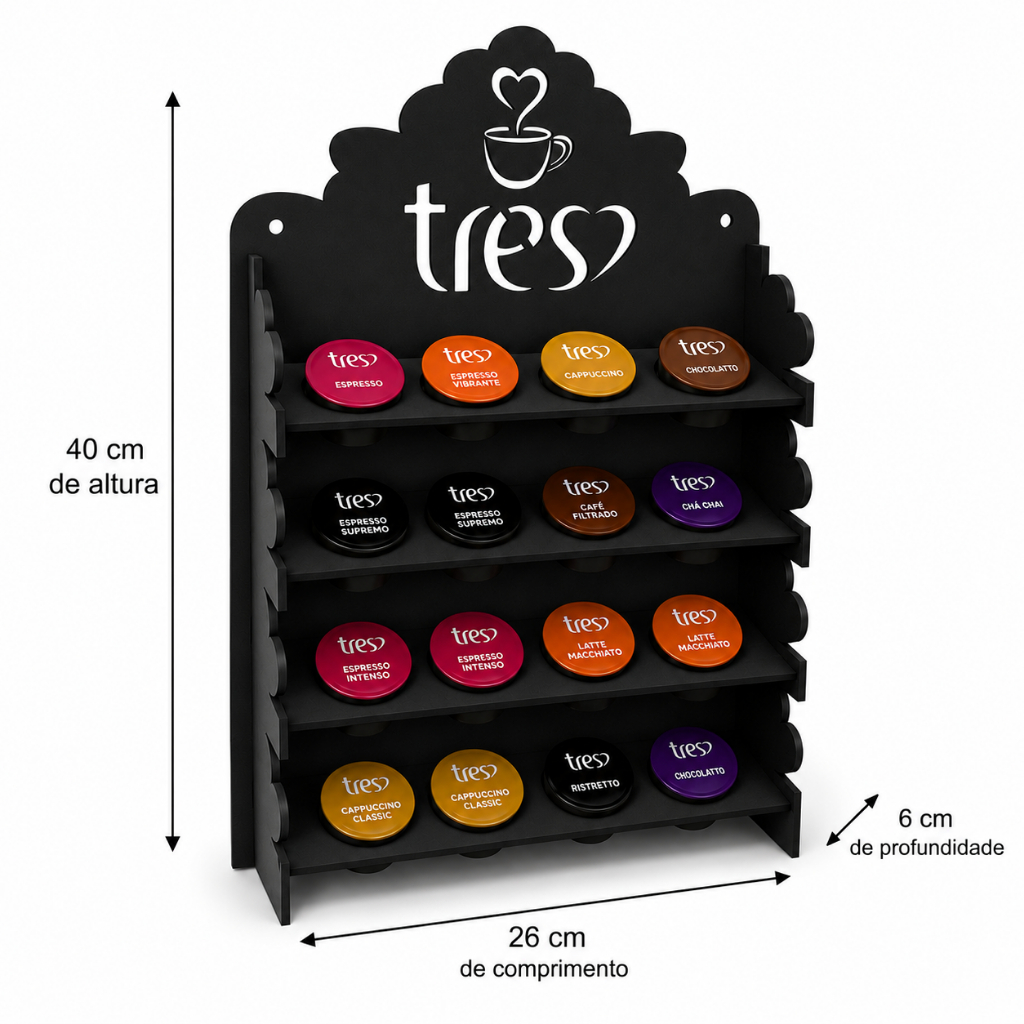 Suporte para Cápsulas de Café em MDF Expositor de Parede com 4 Fileiras para 16 Cafés