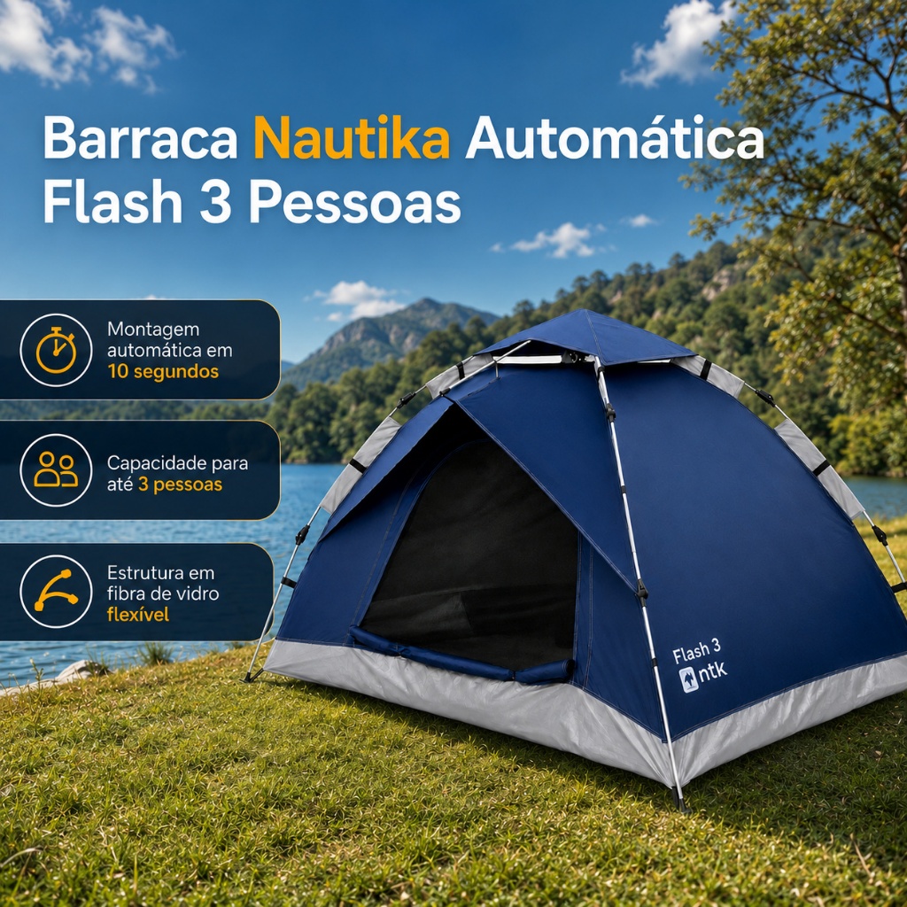 Barraca Nautika Flash 3 Automática para 3 Pessoas Leve 2,6 kg NTK