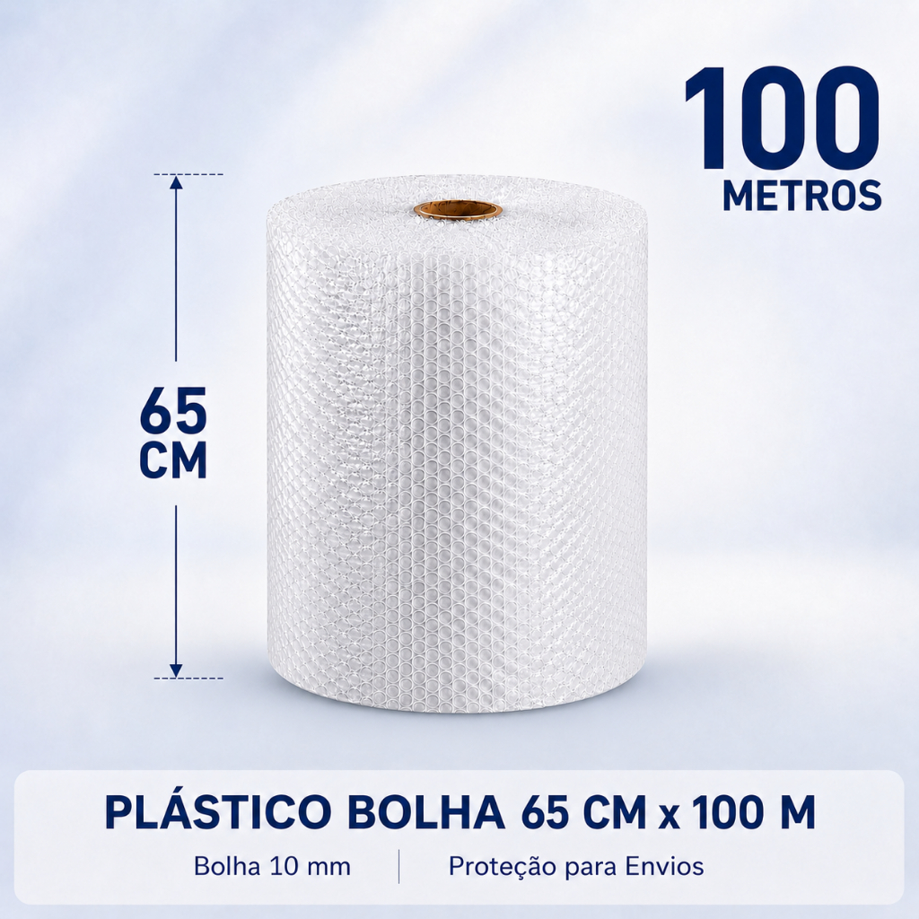 Plástico Bolha 65cm x 100 Metros Transparente Bolha 10mm para Embalagem Envios Mudanças e E-commerce