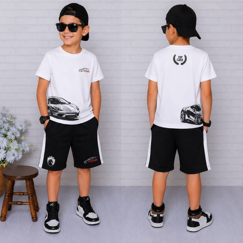 Conjunto Infantil Masculino Lançamento Blusa 100% Algodão + Bermuda Moletinho