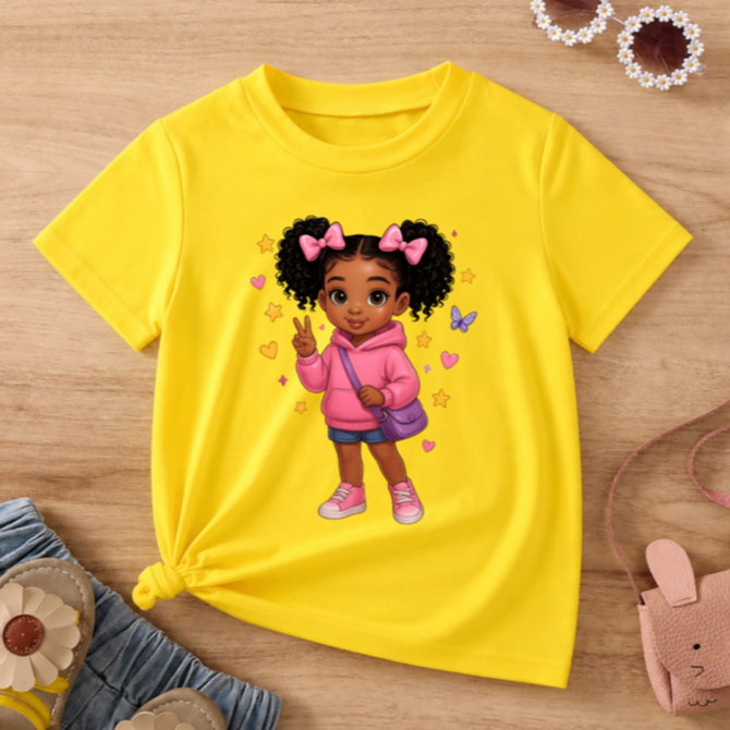 Camiseta Infantil Menina Lacinhos Rosa 1554 Estampado 100% Algodão Delicada Fofa Feminina Criança