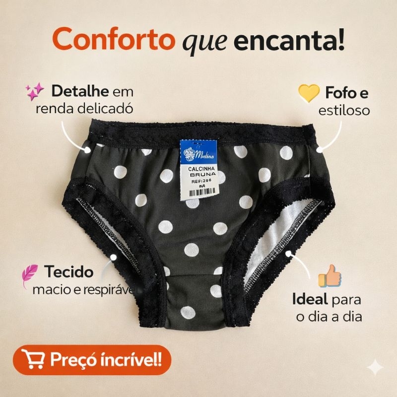 Calcinha Infantil Menina Kit 5 e 10 Peças Sortidas Algodão Macio e Confortável