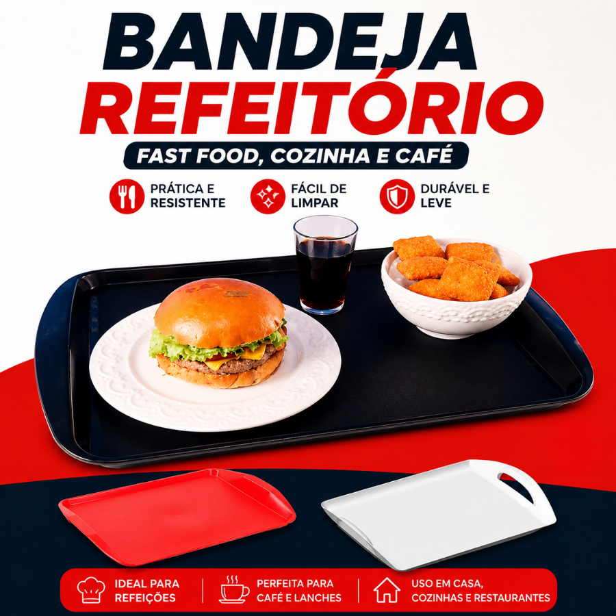 Bandeja Refeitório Fast Food , Cozinha e Café Plástica
