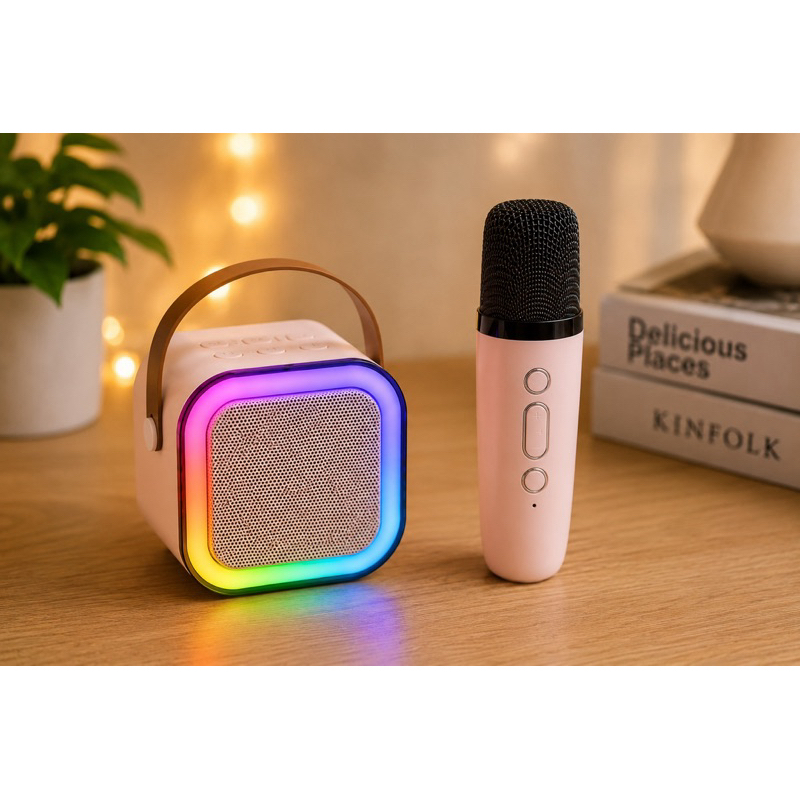 Caixa de Som Bluetooth Karaokê Portátil LED Com Microfone K12 - (Cores Sortidas)