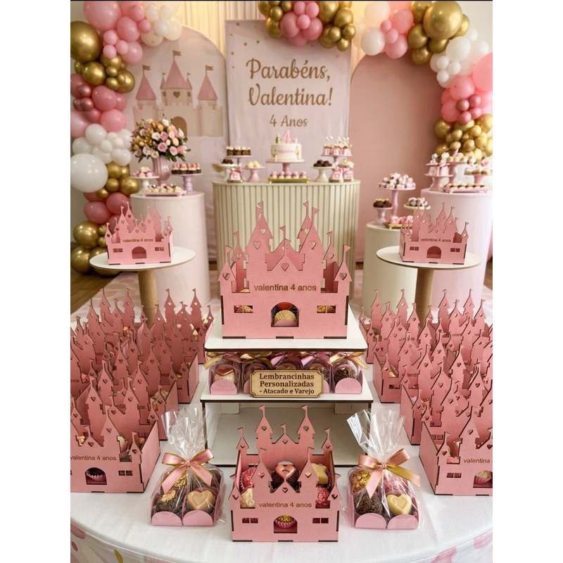 kit 7 Lembrancinha Castelo Princesa Mdf Personalizada Com O Nome Festa Aniversario Decoração