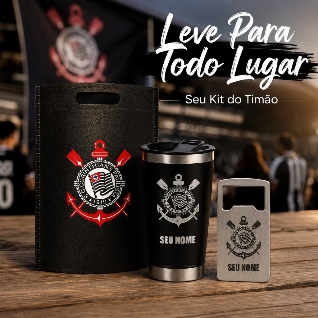 Copo Termico Personalizado c/ Tampa Abridor E Sacola Seu Time Seu Nome Térmico — imagem 1
