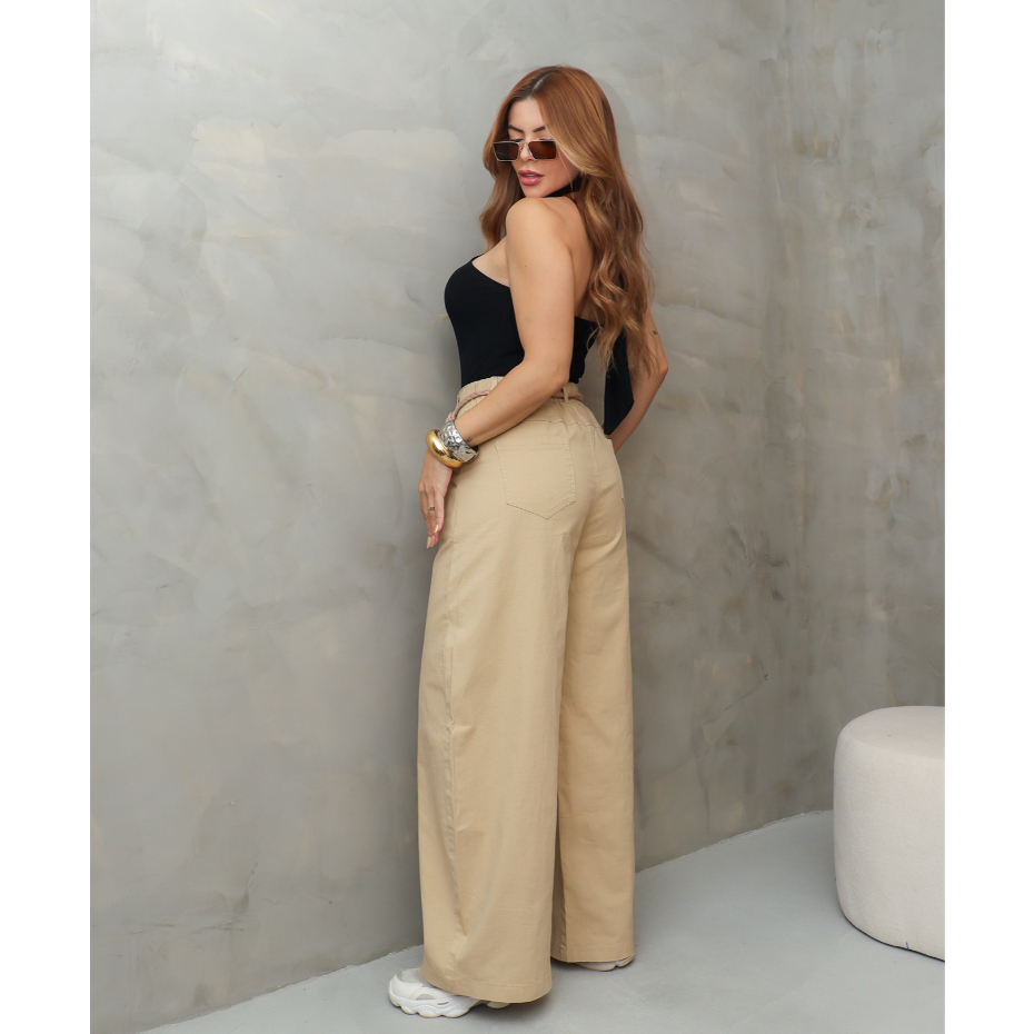 Calça Feminina Pantalona Cintura Alta com Cinto Corda Moda Elegante Casual SD1420 · foto 2