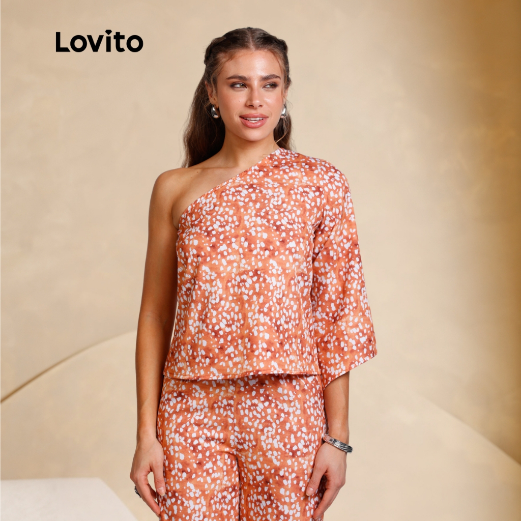 Lovito Blusa Um Ombro Só Feminina Estampada Manga Longa Elegante TKB19351965 · foto 2
