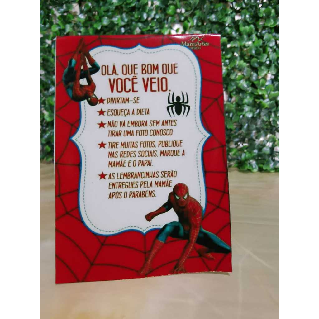 plaquinha de agradecimeto centro de mesa homem-aranha quaquer tema