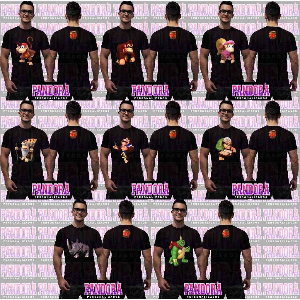 Camiseta Donkey Kong personagens animados e divertidos em tamanho infantil e adulto