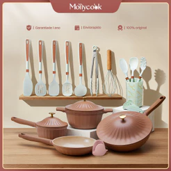 Mollycook Jogo Panelas Kit 12/17 Peças Alumínio Antiaderente Revestimento Cerâmico Indução Gás