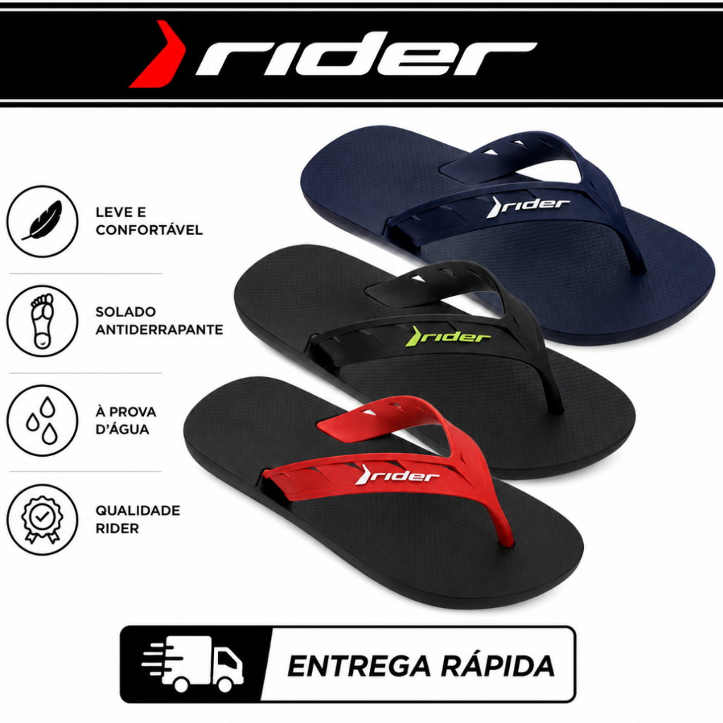 Chinelo Rider Masculino Original 11573 | Confortável, Leve, Antiderrapante, Casual, Praia e Dia a Dia