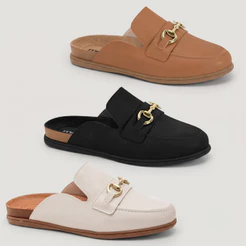 Mule Feminino Moleca Fivela Dourada Elegância Conforto Trabalho Bico Redondo