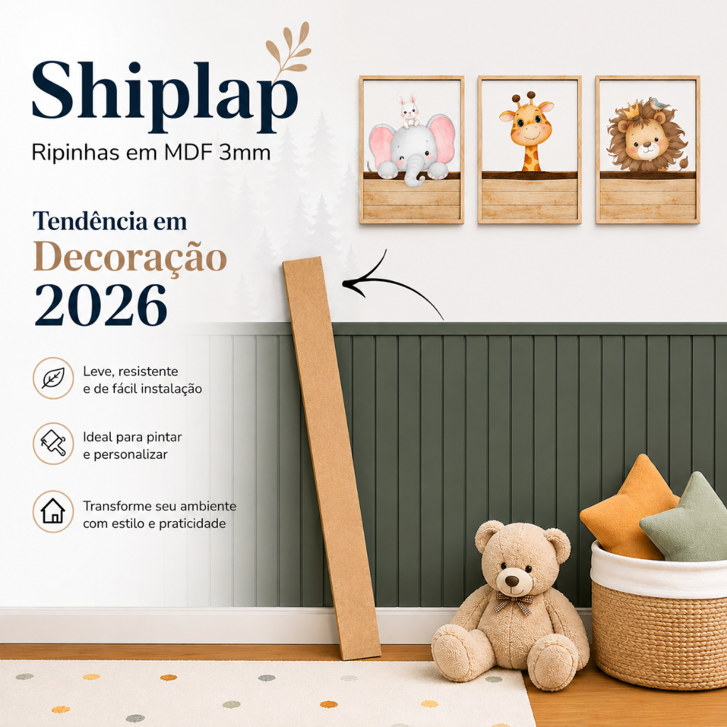 Ripas Decorativas Shiplap Retangular Kits 5, 10 e 15