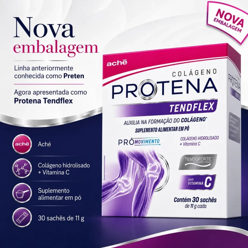 Protena Tendflex Colageno E Vitamina C Ache 30 Saches Antigo Preten Para Saude Dos Tendoes Original