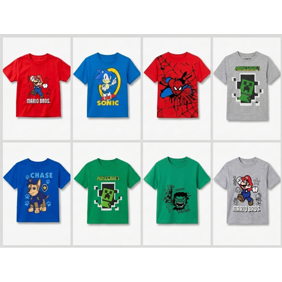Camiseta Infantil Estampada Personagens Manga Curta Menino Confortável Diversos Tamanhos