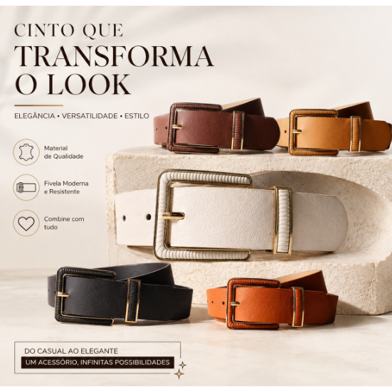 Kit 2 Cintos Femininos Elegantes | Fivela Dourada Premium | Ajustável | Moda Casual e Social