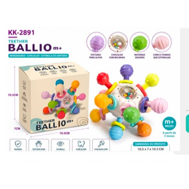 Mordedor Sensorial Bebe Chocalho Bola Massageador Brinquedo