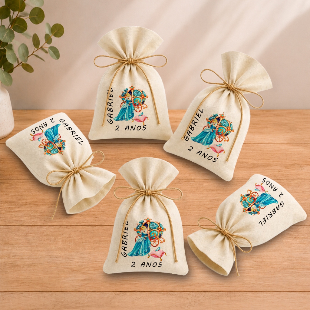 Kit 20 Saquinhos Lembrancinha Personalizada Festa Infantil Aniversário Cinderela Carruagem Sapato 11x17