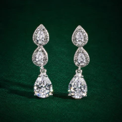 Brinco Três Gotas Cravejado em Prata 925 Elegante e Sofisticado